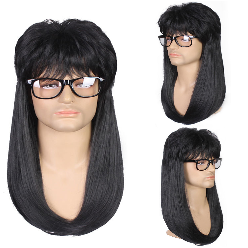 Gres Men Long Straight Wigs Synthetic Black Wig fo..